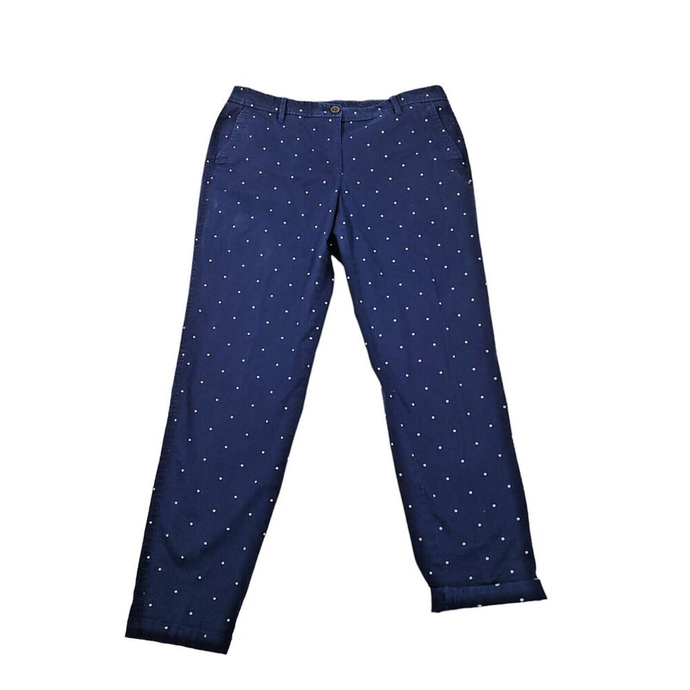 Talbots Girlfriend Chino Embroidered Polka Dot Pants Navy Blue Womens Size 8